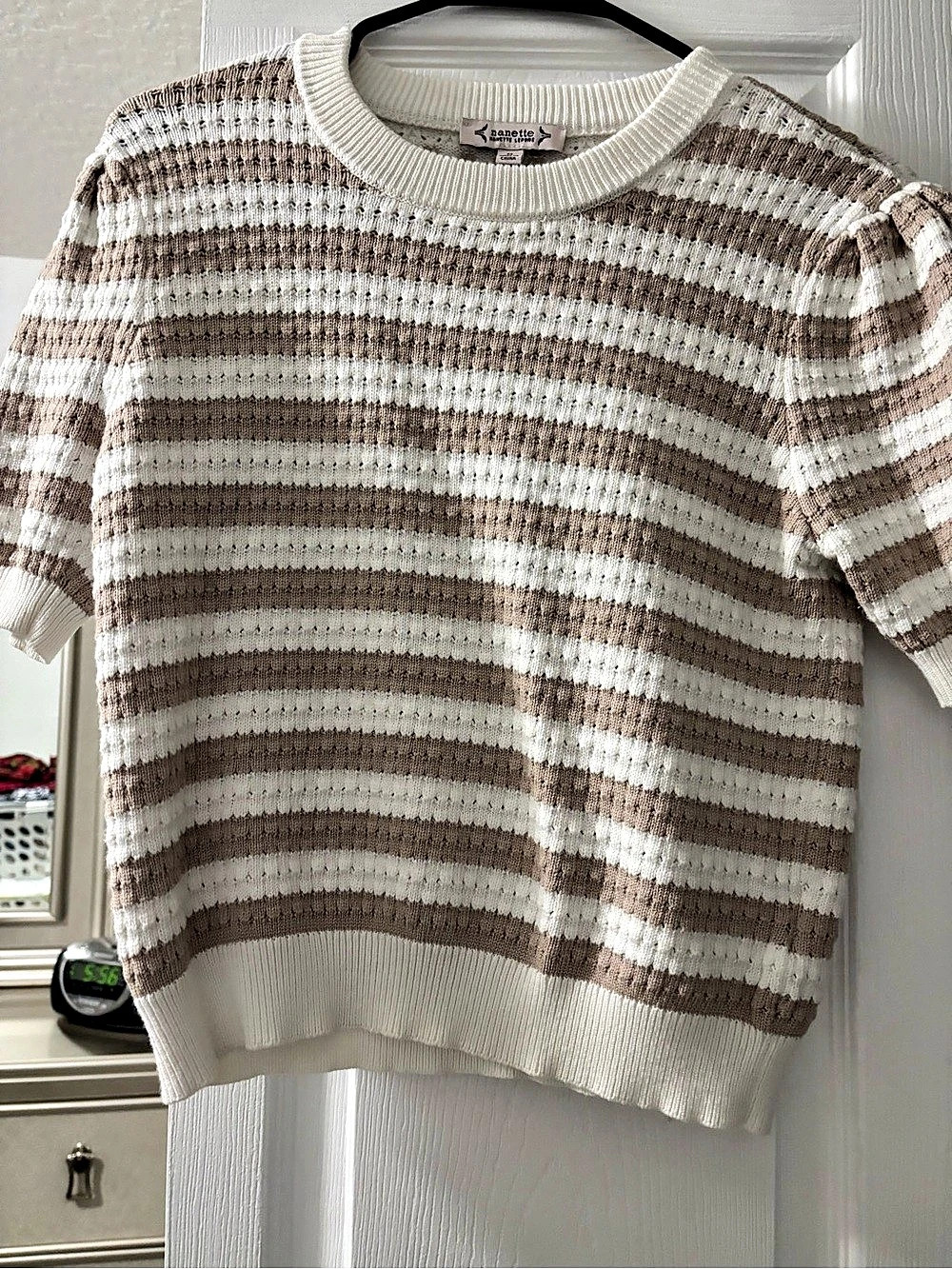Nanette Lepore Striped Knit Sweater in Brown & White Size Medium